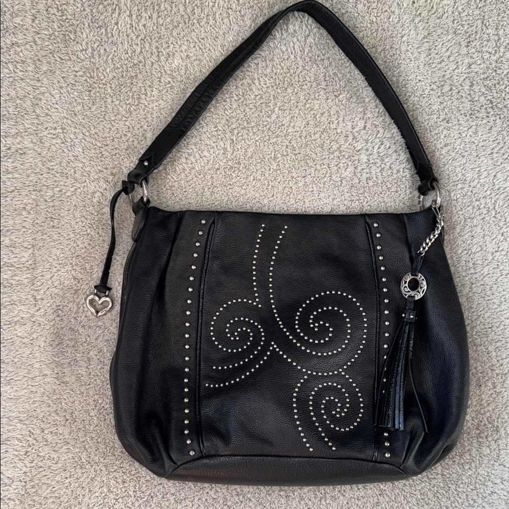 Brighton Pretty Tough Starlet studded black leather hobo shoulder bag